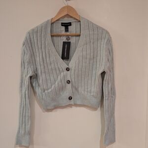 Ribbed Knit Cardigan Sweater - Light Green